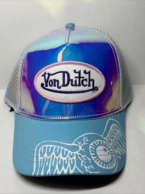 Sombrero de camionero holográfico Von Dutch parche bordado azul púrpura rosa Y2K nuevo con etiquetas Foto 1 de 4