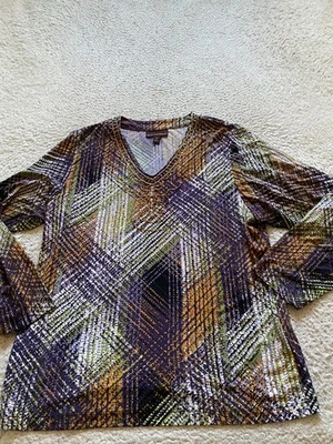 Dana Buchman Women Sequin Glitter Geometric Long Sleeve Blouse Multicolor Size M - Image 1 of 4