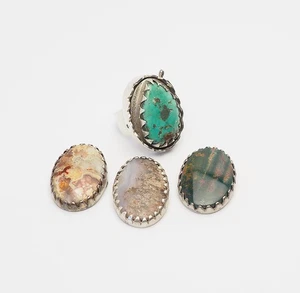 Unique handmade Southwestern 4 interchangeable gemstone faces ring sz 8 - Picture 1 of 8