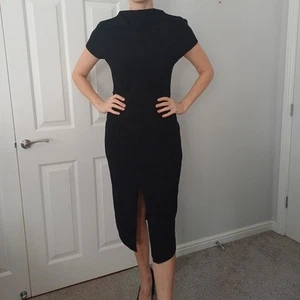 ASOS T Shirt Dress Size 10 Midi Short Sleeved Black Small Work Office - Picture 1 of 2