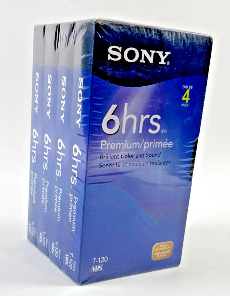 4-pack Sony Video Cassette VHS Tapes T-120vr 6hr Premium Grade Unopened T120
