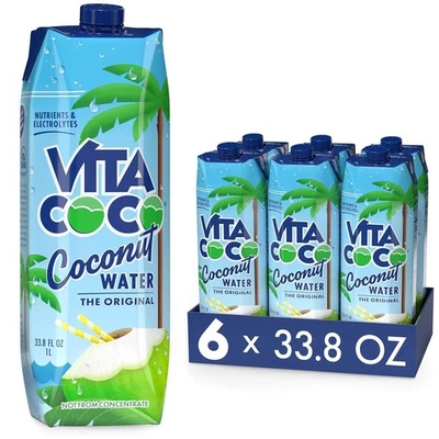 Vita Coco Coconut Water 33.8 Fl Oz Pack of 6 Natural Hydration Refreshing - Image 1 of 4