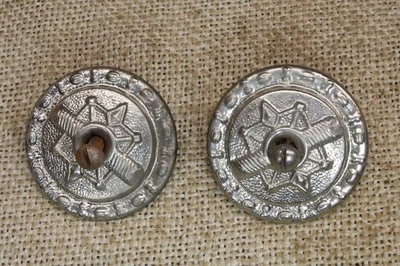 2 Old Stair Carpet Runner Buttons Nickel On Brass Victorian Rosettes Washers - Image 1 of 4