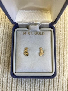 14 Kt Gold Herz Ohrringe mit 14 Kt Goldrücken mit Box - Bild 1 von 8