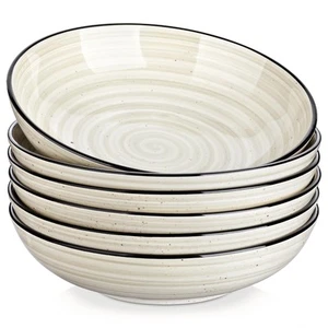 Bonbon Pasta Bowls Set of 6, 38 Oz Ceramic Salad Bowls, Wide and Shallow Bowl... - Picture 1 of 8