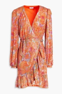 One33 Social Damen bedruckt Pailletten Full Wickelkleid Ormu Orange Größe 6 - Bild 1 von 15
