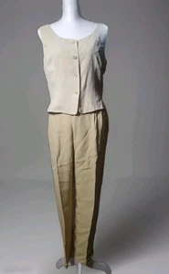 Dana Buchman Women 2 piece Beige/Gold 100% SILK Blouse/ Pants Suit Sz 10 - Picture 1 of 9