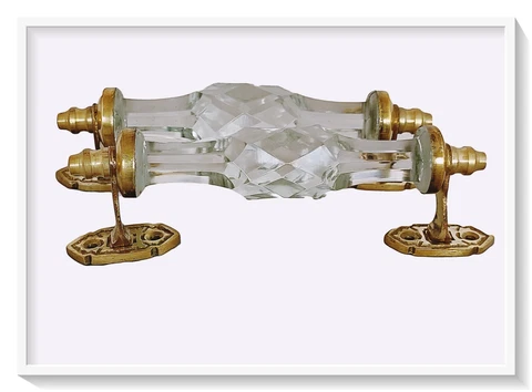 Pair Vntg Look Brass Clear Victorian Cut Glass Pull Push Door Drawer Handle 7" Cover