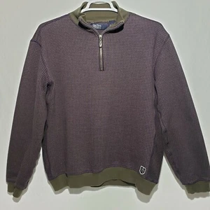 Mens Large Nat Nast Pullover Sweatshirt Houndstooth Green Purple 1/4 Zip - Picture 1 of 7