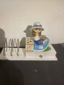 Earl Bernard New York Desk organizer Girl W/ Puppy Figurine Letter/Pen/ Drawer - Picture 1 of 6