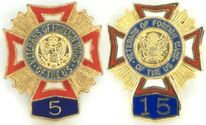C1940s Vintage VFW Veterans of Foreign Wars 5-15 Years Service Hat Lapel Pin LOT - Picture 1 of 5