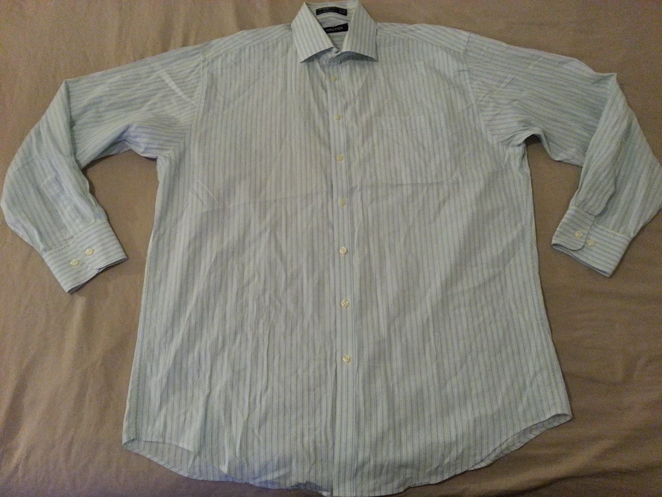 Мужская сорочка Nautica 16 1/2 34 35 синие желтые полоски хлопок длинная кнопка - Изображение 1 из 4