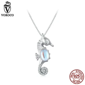 Voroco 925 Sterling Silver Seahorse CZ Necklace For Women Gifts Unique Jewelry - Imagen 1 de 18