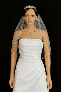 1T Ivory Elbow Length Scattered Rhinestones Rattail Edge Bridal Wedding Veil - Picture 1 of 5