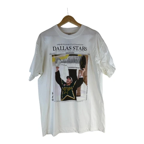 Vintage Dallas Stars 1998-99 Stanley Cup Champions Newspaper Graphic T-Shirt Cover