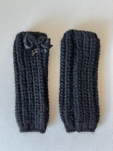 Guess Wool Blend Knitted Arm Warmers w/ Decorative Bow Tie Black Made in Italy