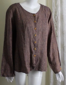 FLAX Sz M AMAZING WOVEN Dusty Pink Melange Art-to-Wear Linen Shirt Jacket Top - Picture 1 of 6
