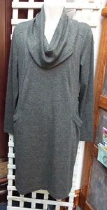 M&S Jumper Dress Size 12 Grey Slouch Cowl Neckline Stretch Jersey Knit Pockets - Picture 1 of 12
