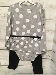 Carter’s Girls Size 24 Months 2 Piece.. Gray Polka Dot With Black Leggings A2 - Picture 1 of 5
