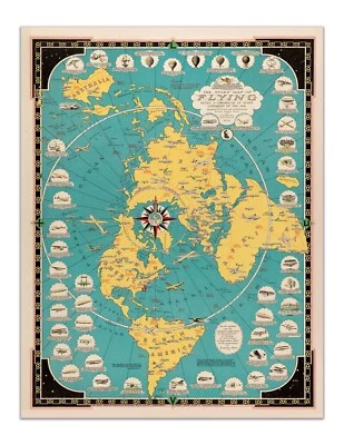 Póster de mapa de historia de la aviación de colección - Historia de volar viajes aéreos arte de ruta mundial Foto 1 de 3