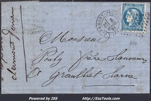 FRANCE N° 46B SUR LETTRE GC 1053 CLERMONT FERRAND + CAD DU 08/03/1871 - Picture 1 of 2