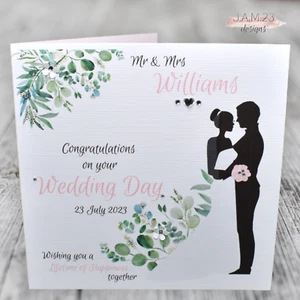Personalised Wedding Day Congratulations Card Mr & Mrs Bride & Groom Handmade - Picture 1 of 9
