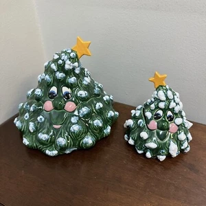 Vtg Scioto Ceramic Glazed Kitschy Smiling Face Christmas Tree Cookie Jar Lot -2 - Picture 1 of 9