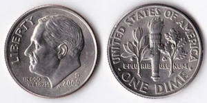2000-D UNITED STATES MINT ROOSEVELT DIME, 10¢ COIN/MONEY, CIRC., CANADIAN SELLER - Picture 1 of 3