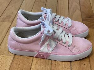 Polo Ralph Lauren Gillian Canvas Athletic Sneakers Pink White Low Top Shoes 8.5