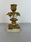 Vintage Hollywood Regency Acanthus Leaf Candle Holder Gold Gilt Marble Base