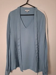 Reiss Side Stripe Tie-Neck Detail Blouse, Blue - Size 8 - Picture 1 of 9