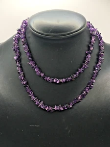 Amethyst Crystal Chipstone Beaded Necklace 34" Long Overhead FREEUKPP J3 P194 - Picture 1 of 10