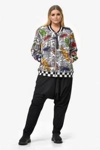 Chaqueta sudadera LA VELINA trendy Blouson 52-54 RV + bolsillos graffiti blanco-colorido - Imagen 1 de 8