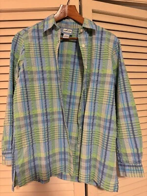 Blusa Camisa Pendleton Para Mujer S 100% Algodón Azul A Cuadros Manga Larga Con Botones Foto 1 de 3