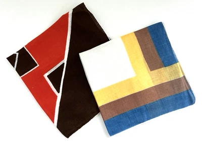 VTG. (2) LADIES HANKIE MCM/MOD MULTICOLOR BLOCK GEOMETRIC COLORFUL DESIGN UNISEX - Image 1 of 4