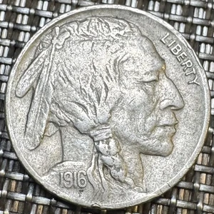PIECE DE 5 CENTS BUFFALO TÊTE D´INDIEN USA 1916 (1330) ANNÉE RECHERCHÉE - Picture 1 of 2