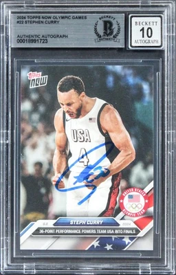 Warriors Steph Curry Firmado 2024 Topps Juegos Olímpicos #22 Tarjeta Automática 10! Losa BAS Foto 1 de 2