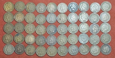 Full Roll Of 50 1908 Wheat Cent Copper 1C Coins Various Grades Nice! - Image 1 of 4