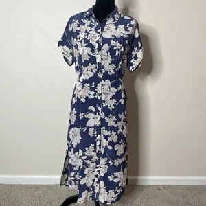 Yumi Kim Signature Silk Shirtdress Night Elegance Blue Floral Sz L Women’s Midi - Picture 1 of 14