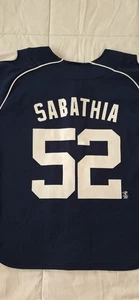 New York Yankees CC Sabathia #52 Jersey Youth Sz S Blue Blokecore Athleisure - Picture 1 of 7
