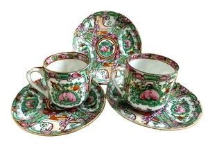 Chinese Rose Medallion Cups & Saucers Qing Dynasty Japan China Hong Kong Painted - Picture 1 of 15