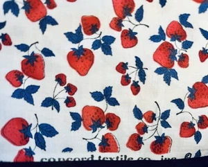 VTG`80 Novelty Various Sized Strawberry Print on White by Concord Fabric 22"x13" - Picture 1 of 5