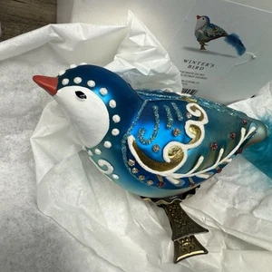 2016 Hallmark Heritage Decorazione Natalizia Inverni Uccellino Vetro Soffiato Piume Blu - Foto 1 di 16