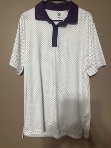 Herren Graham Luxe Performance Polo 👕Weiß Lila Punkte Muster Größe Large L - Bild 1 von 3