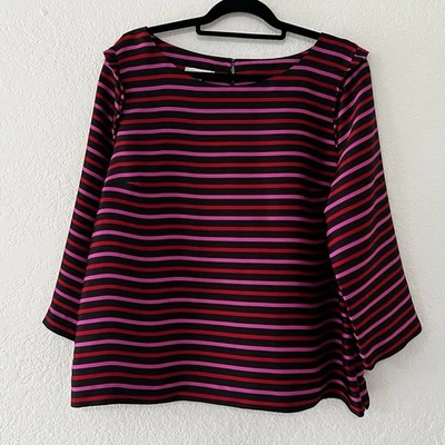 RSVP By Talbots Red Pink & Black Striped Blouse Shoulder Ruffle Women’s Size 16 - Image 1 of 4