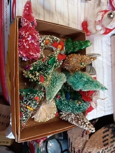 Box Antique Bottle Brush Trees Wreaths Christmas Decorations Japan Old 5" - Picture 1 of 24