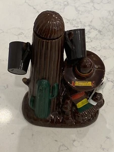 Mexican man cactus plant drinking canteen with cup Souvenir Of Dough Ariz. brown - Picture 1 of 15