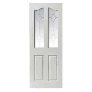 J B KIND "EDWARDIAN" GLAZED SOLID CORE 4 PANEL WHITE INTERNAL DOOR/ 33 x 78 " - Picture 1 of 2