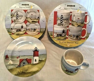Sakura Plates Mugs Set 8 piece Nantucket Seashore Beach Lighthouse Gracey Knight - Picture 1 of 9