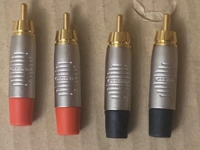 4x Neutrik REAN Phono RCA Plugs Gold Plated Audio Connectors Red+Black - Image 1 of 2